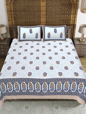 Grey Jaipuri Print Cotton king 90 by 108 Floral Bedsheet with two big size pillow cover BS-64 Floral print
