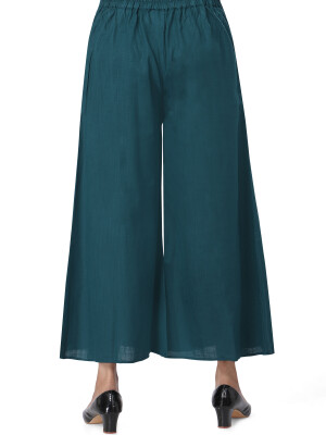 Green flared bottom palazzo pants for women