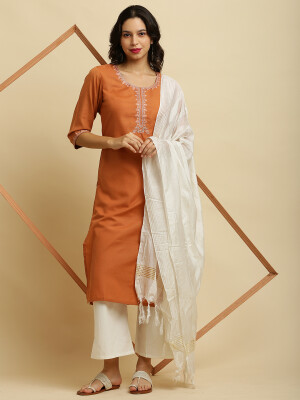 Festive Beautiful Suit Set with dupatta, Embroidery  on yoke