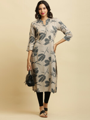 Elegant Printed Rayon mandarin collar Kurta.