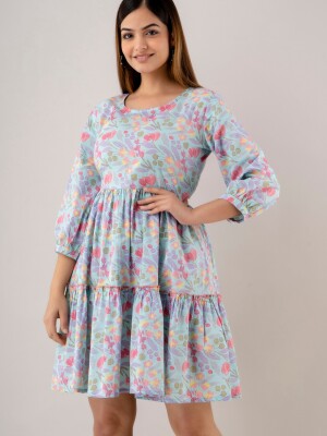 Women's Pure Cotton Designer Printed Dress-(Multi)-DR4004MULTICOLOUR