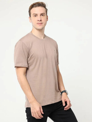 Classic pink cotton round neck T-shirt for men