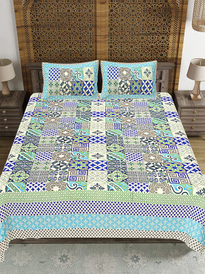 Beautiful design Jaipuri Print Cotton king 90 by 108 Floral Bedsheet with two big size pillow cover BS-73 Multicolor