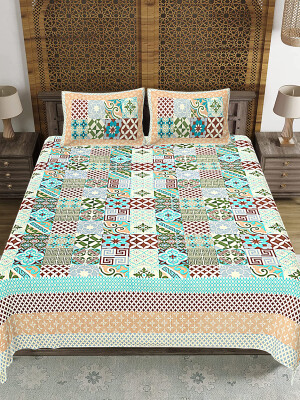 Jaipuri Print Cotton king 90 by 108 Floral Bedsheet with two big size pillow cover BS-74 Multicolor