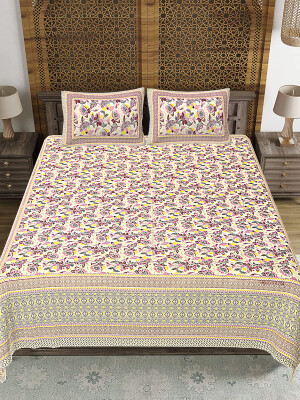 Cotton king size bedsheet 90 by 108 Floral Bedsheet with two big size pillow cover BS-77 Multicolor