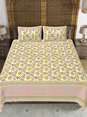 Cotton king jaipuri print 90 by 108 Floral Bedsheet with two big size pillow cover BS-78