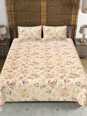 Floral Jaipuri Print Cotton king 90 by 108 Bedsheet with two big size pillow cover BS-79