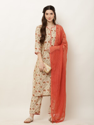 Beautiful Maslin Suit Set with Gota Detailing and kota Dupatta