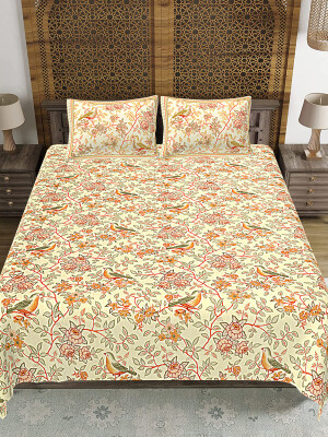 King size jaipuri print cotton bedsheet 90 by 108 bedsheet with two big size pillow covers