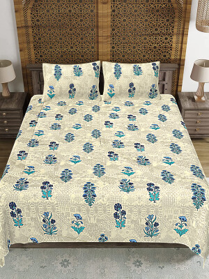 Cotton king Jaipuri Print 90 by 108 Floral Bedsheet with two big size pillow cover BS-86