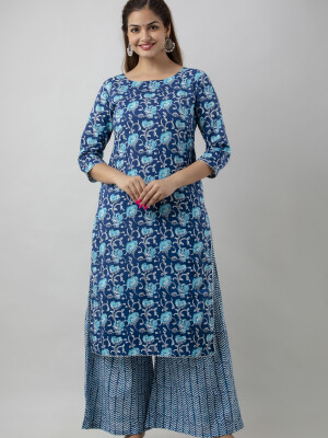 Traditional Zari Embroidery Work A-Line Kurta With Trouser & Dupatta - KR3003BLUE