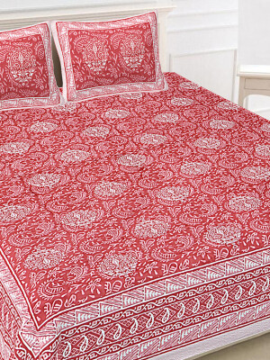 Jaipuri Print Cotton king 90 by 108 Floral Bedsheet with two big size pillow cover BS-92 Multicolor