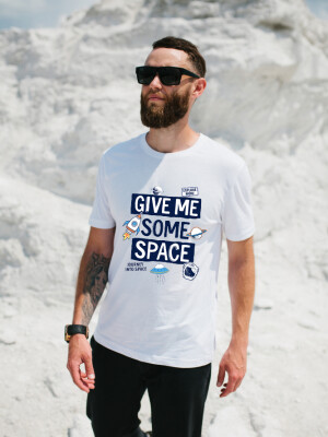 Men's Round neck White Give me some Space Printed Cotton T-Shirt