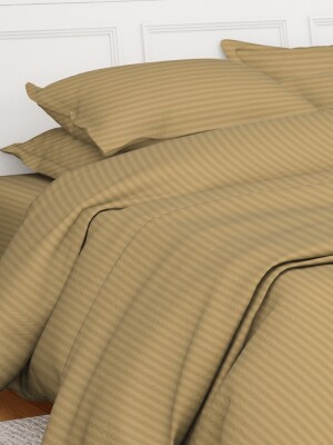 Single, king size, queen size, Antimicrobial 100% Pure Cotton Sateen Striped Champagne Bed sheet Set