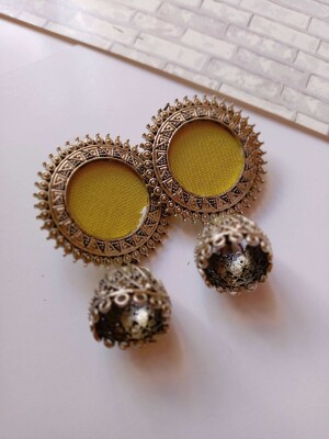 Lime green with silver ring and jhumka earrings
