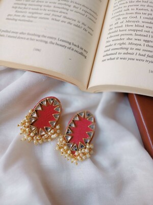 Rainvas Red beaded tiny studs earrings
