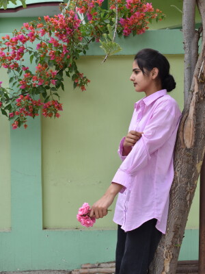 Pink over sized pure cotton shirt for women