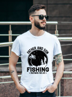 Men's Round Neck White Father and Son Fishing Printed Cotton T-shirt