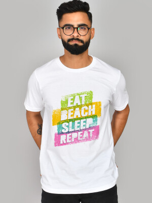 Men's Round Neck White Quote Printed Cotton T-shirt