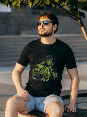 Dazzling Deer Men's Round Neck Black Half sleeve "Hulk" Printed Cotton T-shirt- DDTS-47