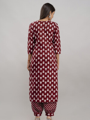 Traditional Zari Embroidery Work A-Line Kurta With Trouser & Dupatta - KR3010MAROON