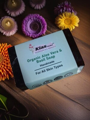 Set of 2 handmade organic aloe vera & basil soap || pack of 2 || 125 g each || gentle cleansing || herbal chemical Free