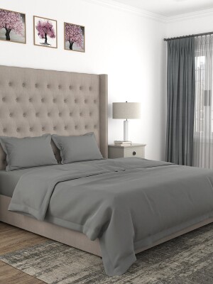 Double king size ,queen size 100% Pure Cotton Plain Satin Graphite Bed sheet Set