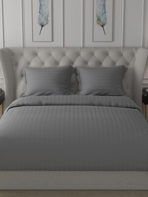 Single,King, Queen size,Antimicrobial 100% Pure Cotton Sateen Striped Grey Bed sheet Set