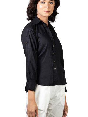 Women liva black regular fit solid casual shirt-CK-BLACKSOLIDSHIRT