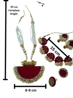 Maroon and golden beads choker necklace & earrings set