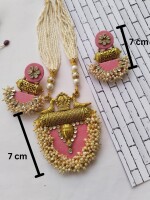 Gorgeous baby pink and golden fabric necklace and earrings set