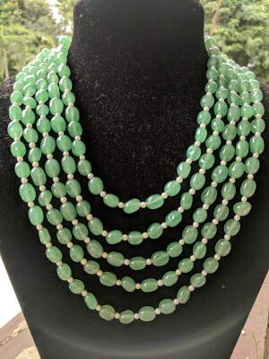 Hyderabadi pearls,Green beads necklace 5 layer set