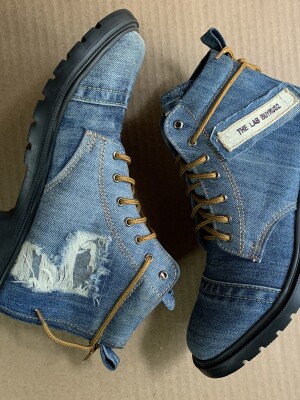 Unisex ,Upcycled Denim Boots with Lightweight Sole with customization option