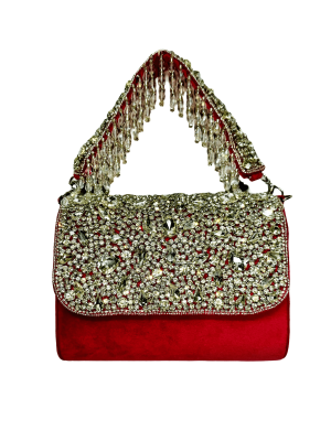 Red crystal flap bag