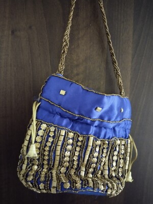 Dark blue potli  bag with work