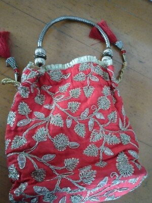 Dark red Potli  bag with work and embroidery