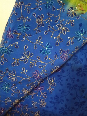 Double shaded, Pure Italian saree with Kantha work in Blue and Green shade,with blouse