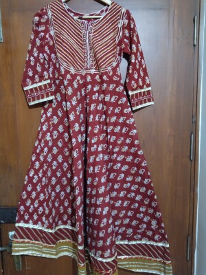 Pure cotton anarkali dress with dupatta and pant