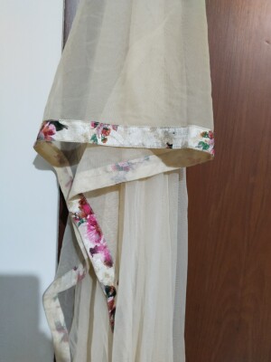 Flower print Sharara in raw silk with velvet blouse with gota work and soft net dupatta