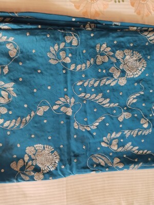 Pure Italian Blue saree with  silver embroidery