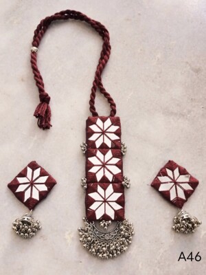 Handmade Necklace Set with mirror-work embroidery and embellished with oxidised charms