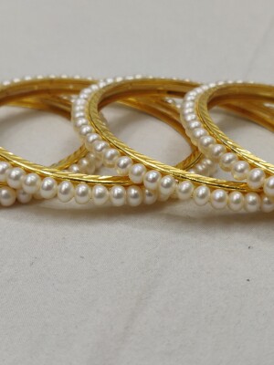 Original hyderabadi freshwater pearls brass metal Bangles