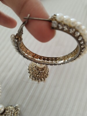Chaand bali Embedded with white pearls