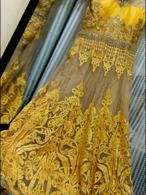 Heavy thread and kundan work 4 layer gown