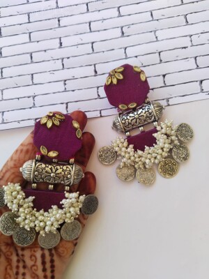 Rainvas Wine color coins beaded earrings