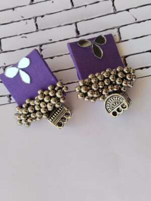 Rainvas Purple mirror square earrings with ghungroos