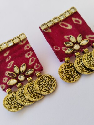 Rainvas Red square kundan coin studs earrings