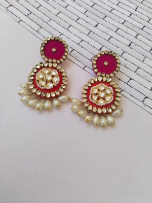 Rainvas pink kundan pearl earrings