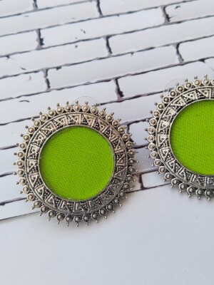 Rainvas lime green and sliver small studs earrings for women
