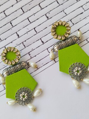 Rainvas Light Green long jhumka earrings with pearls